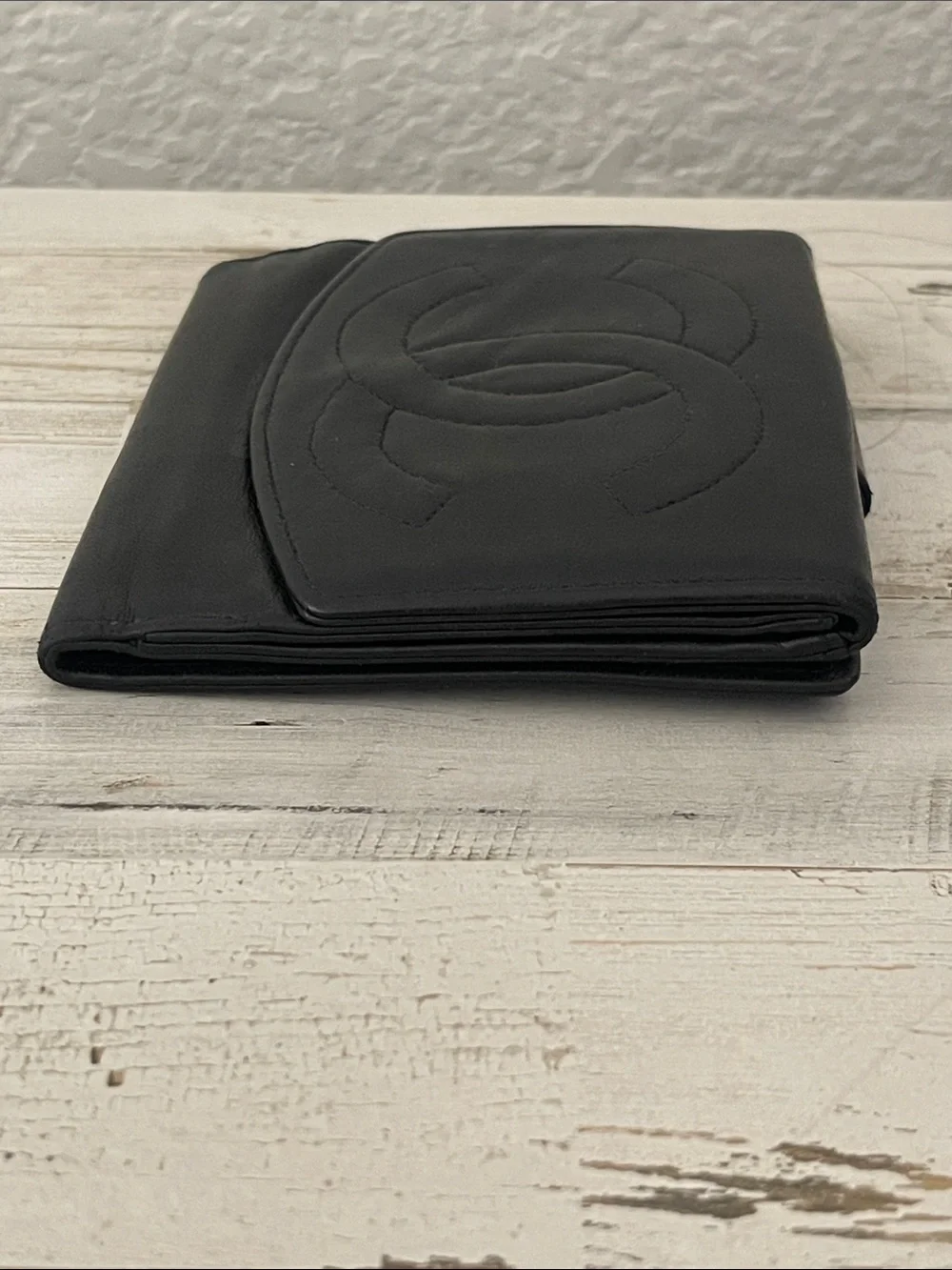 CHANEL Vintage Black Lambskin Oversized CC Bifold Wallet Made in France